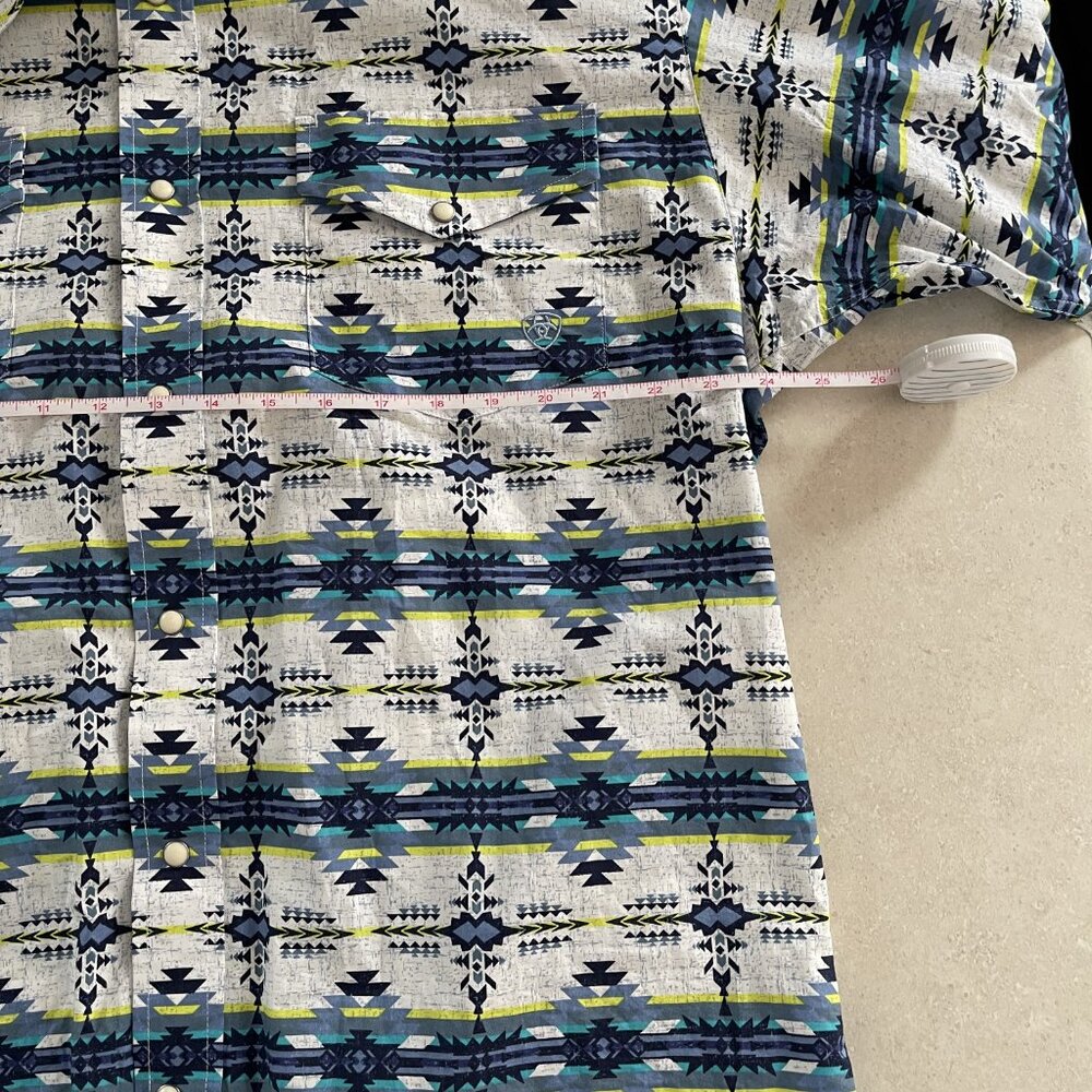 Ariat Shirt Mens XL White Blue Aztec Southwestern Pearl Snap Western Pockets - Picture 10 of 11